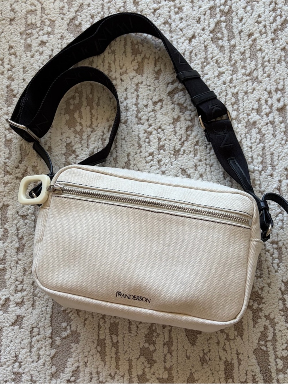 JW ANDERSON Cream Canvas Camera Bag with Black Strap